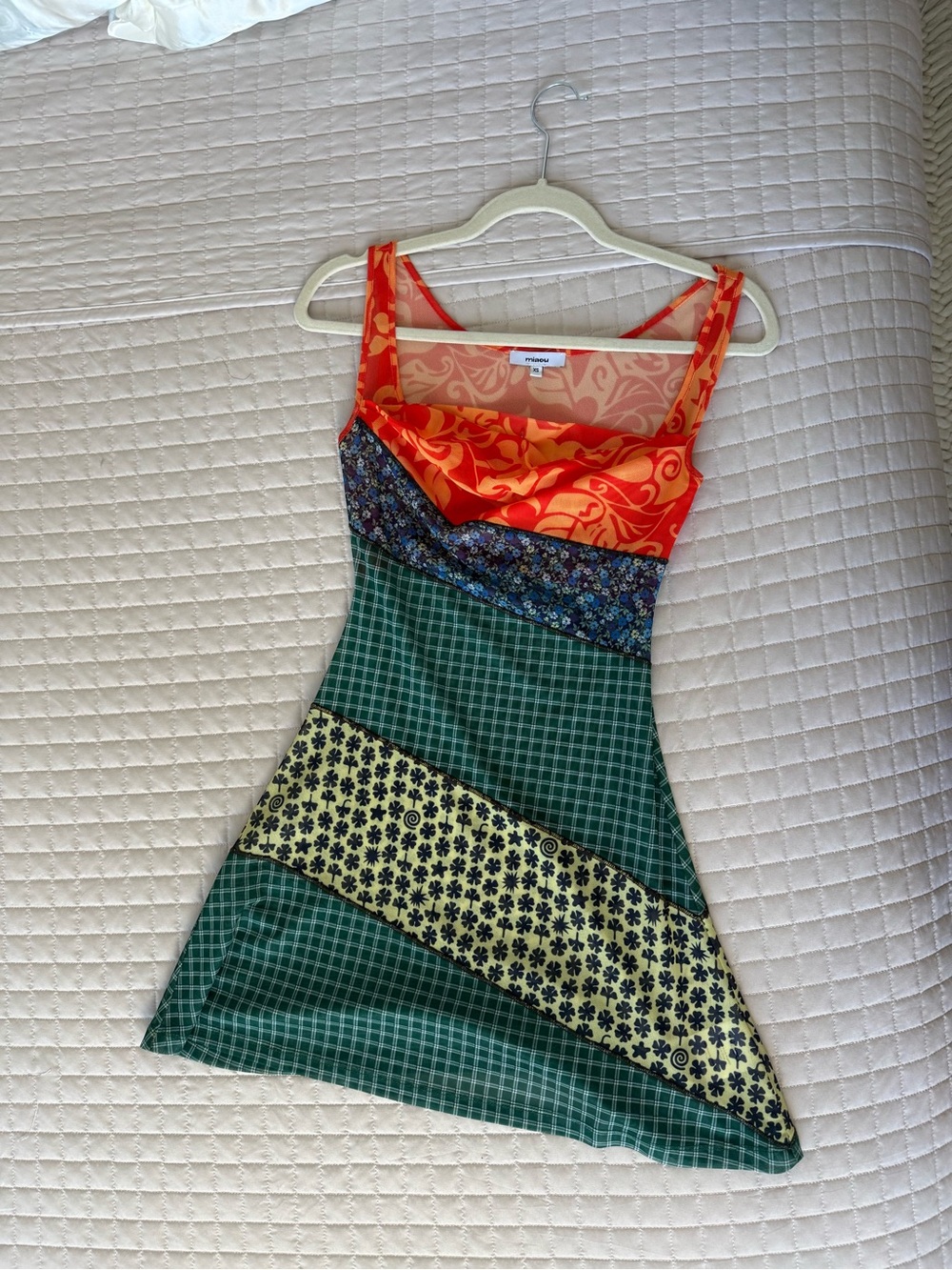 Miaou Red and Green Mixed-Print Mini Dress